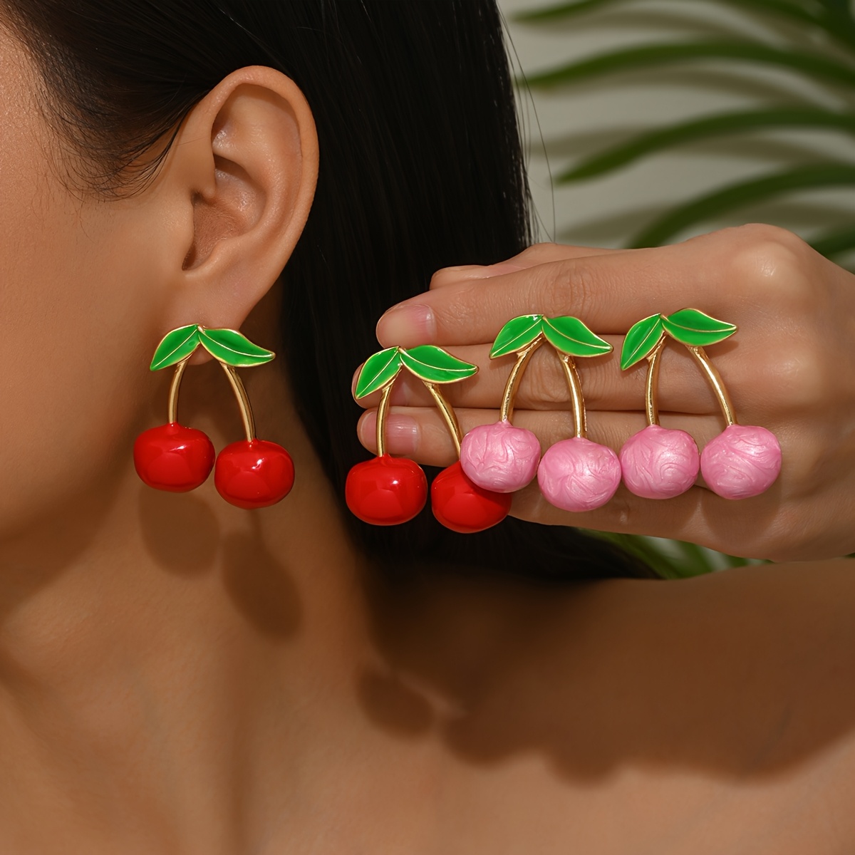 Cherry Drop Earrings 316 Stainless Steel Golden Tone